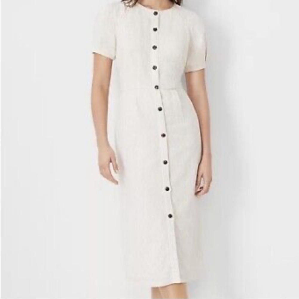 Ann Taylor Button Front Sheath Dress with Sleeves